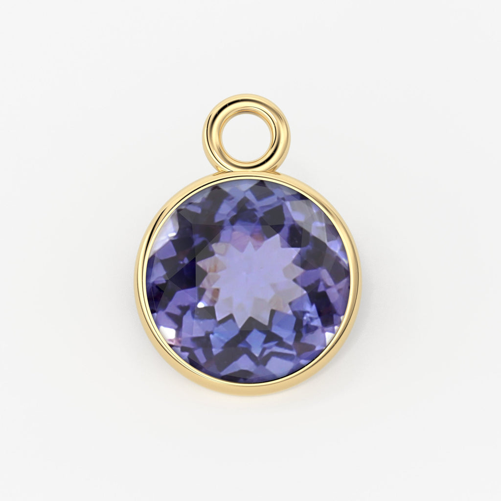 14k Solid Yellow Gold 6mm Royal Blue Tanzanite Charm Pendant / Tanzanite Charm / Tanzanite Gold Charm / Solid Gold Charm