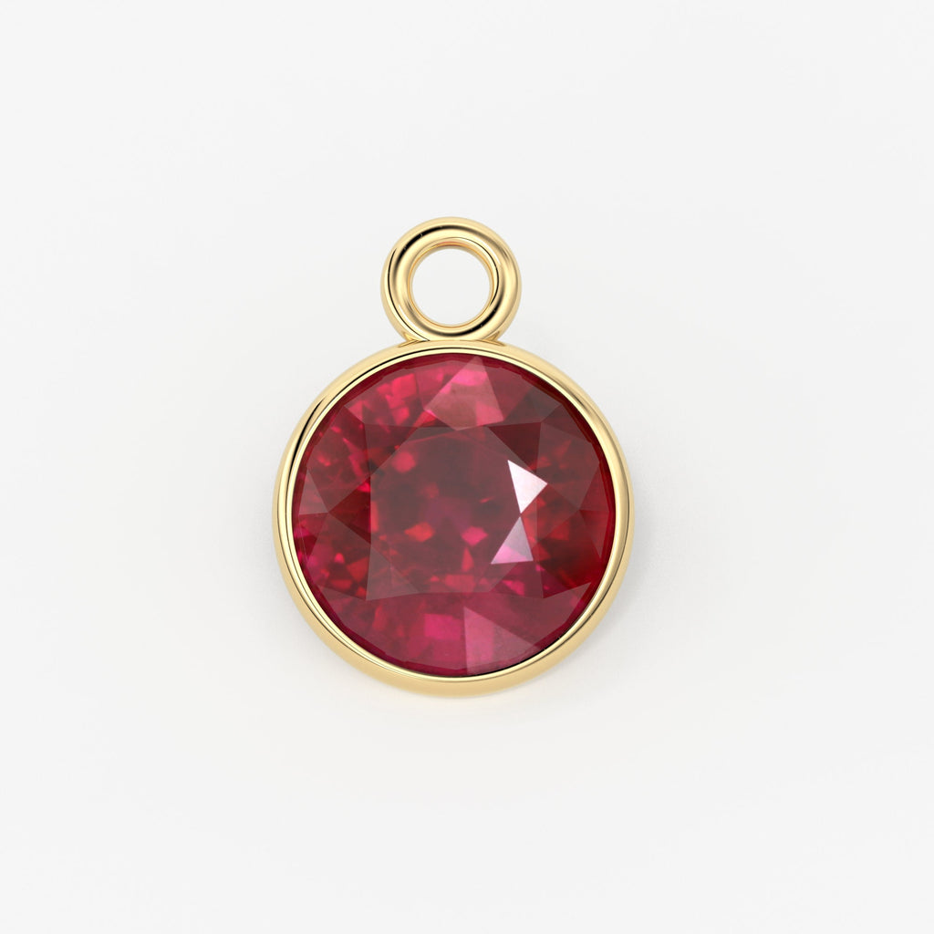 14k Solid Yellow Gold 4,5,6mm Natural Glass Filled Ruby Charm Pendant