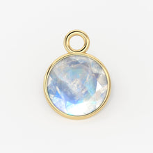 Load image into Gallery viewer, 2pc 14k Solid Yellow Gold 4mm Natural Rainbow Moonstone Charm Pendant / Moonstone Charm / Rainbow Moonstone Gold Charm / Solid Gold Charm