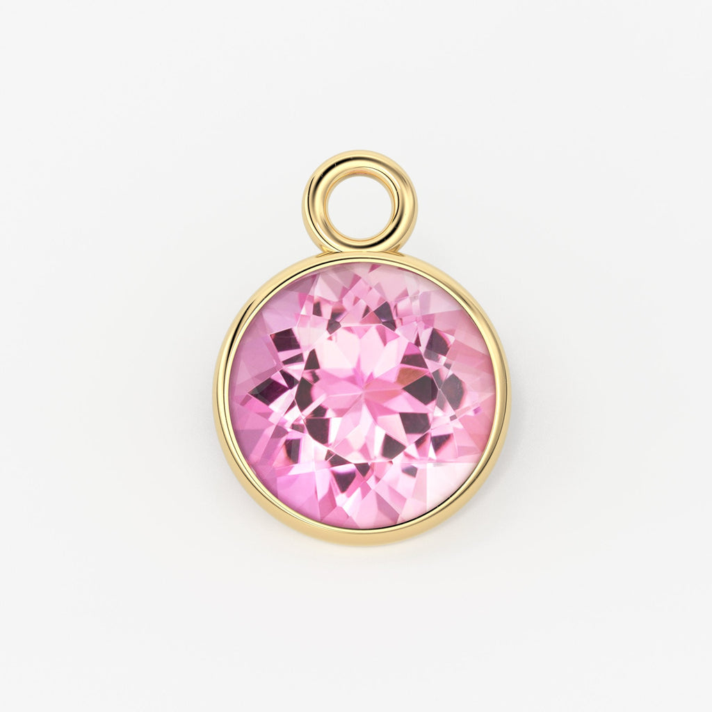 2pc 14k Solid Yellow Gold 6mm Natural Pink Tourmaline Charm Pendant / Pink Tourmaline Charm / Tourmaline Charm / Solid Gold Charm