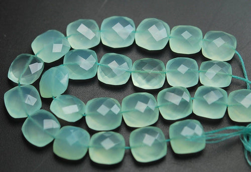 Aqua Chalcedony Faceted Cushion Shape Briolette Gemstone Beads Strand 8