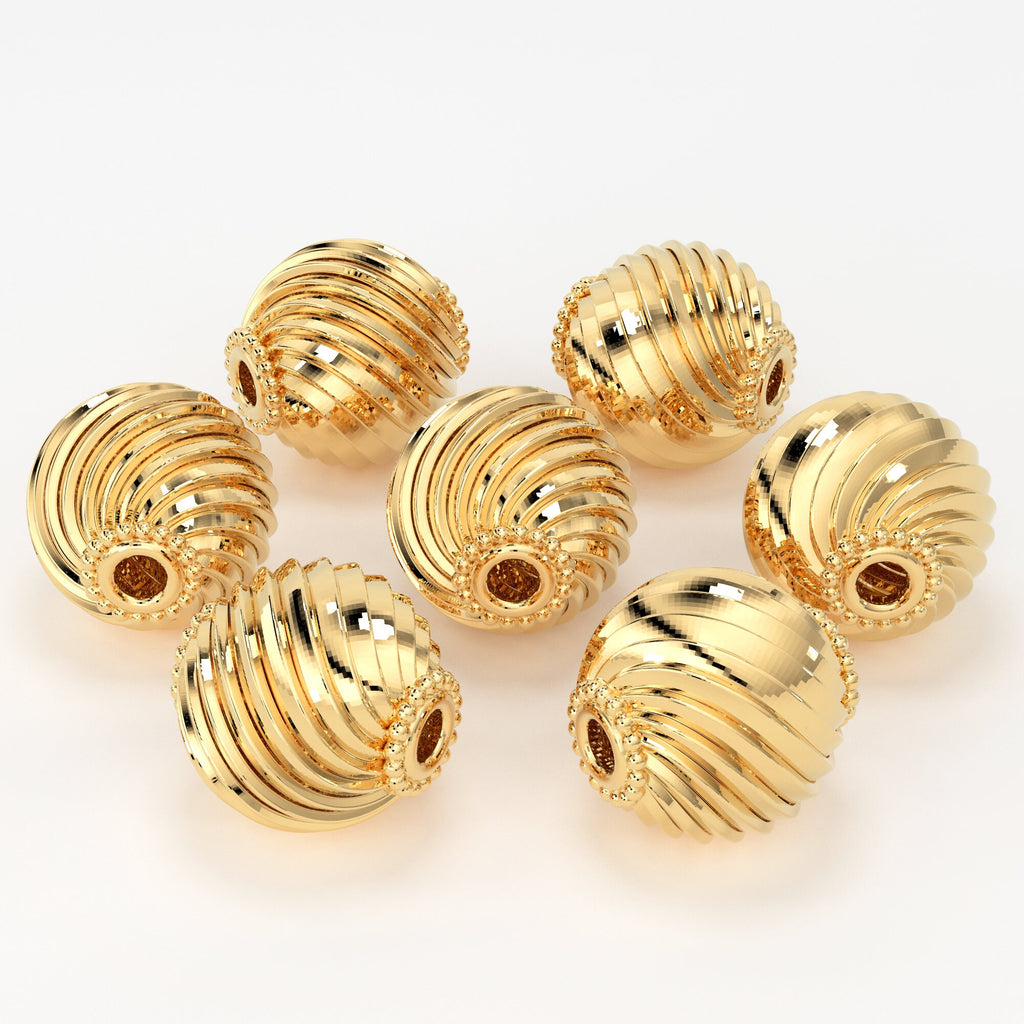 18k Solid Gold Designer Old Fashioned Tribal Round Layered Spacer Bead Finding 6mm 8mm 10mm St Patricks Day