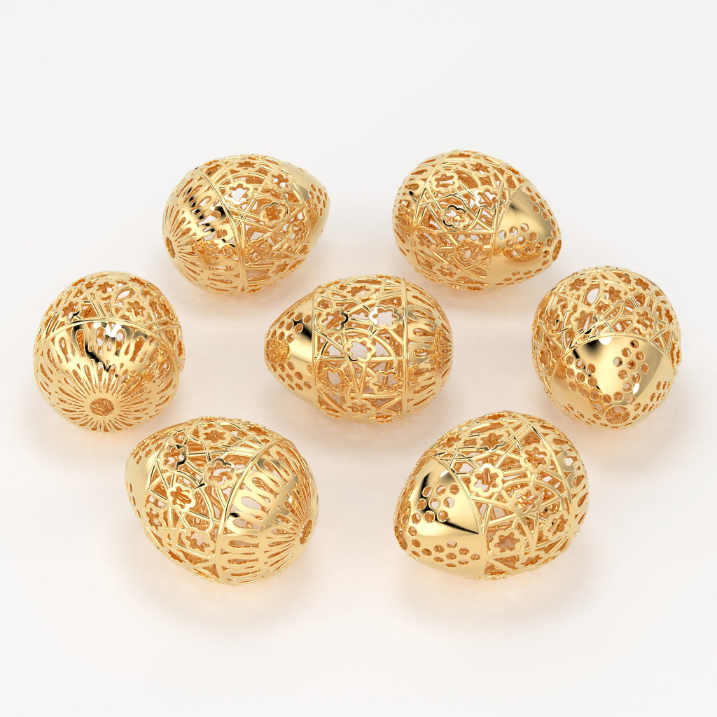 18k Solid Gold Handmade Designer Easter Egg Spacer Bead Finding 11mm 12mm 13mm St Patricks Day