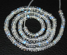 Load image into Gallery viewer, 2 Strands 13 Inches Strand, Blue Fire Natural Rainbow Moonstone Faceted Rondelles, Size. 4-4.5mm