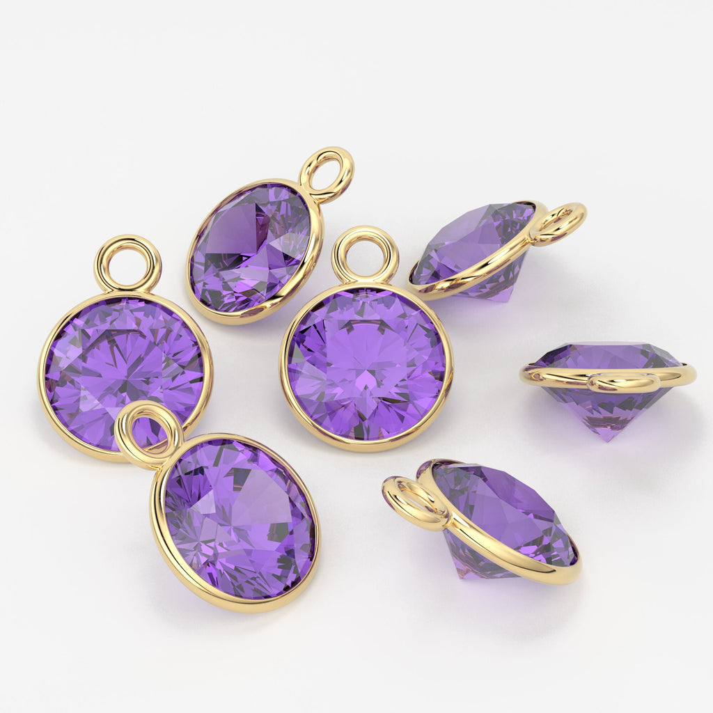 Amethyst 14k Solid Gold Charm 4,5,6mm Natural Purple Gemstone Pendant 2pc