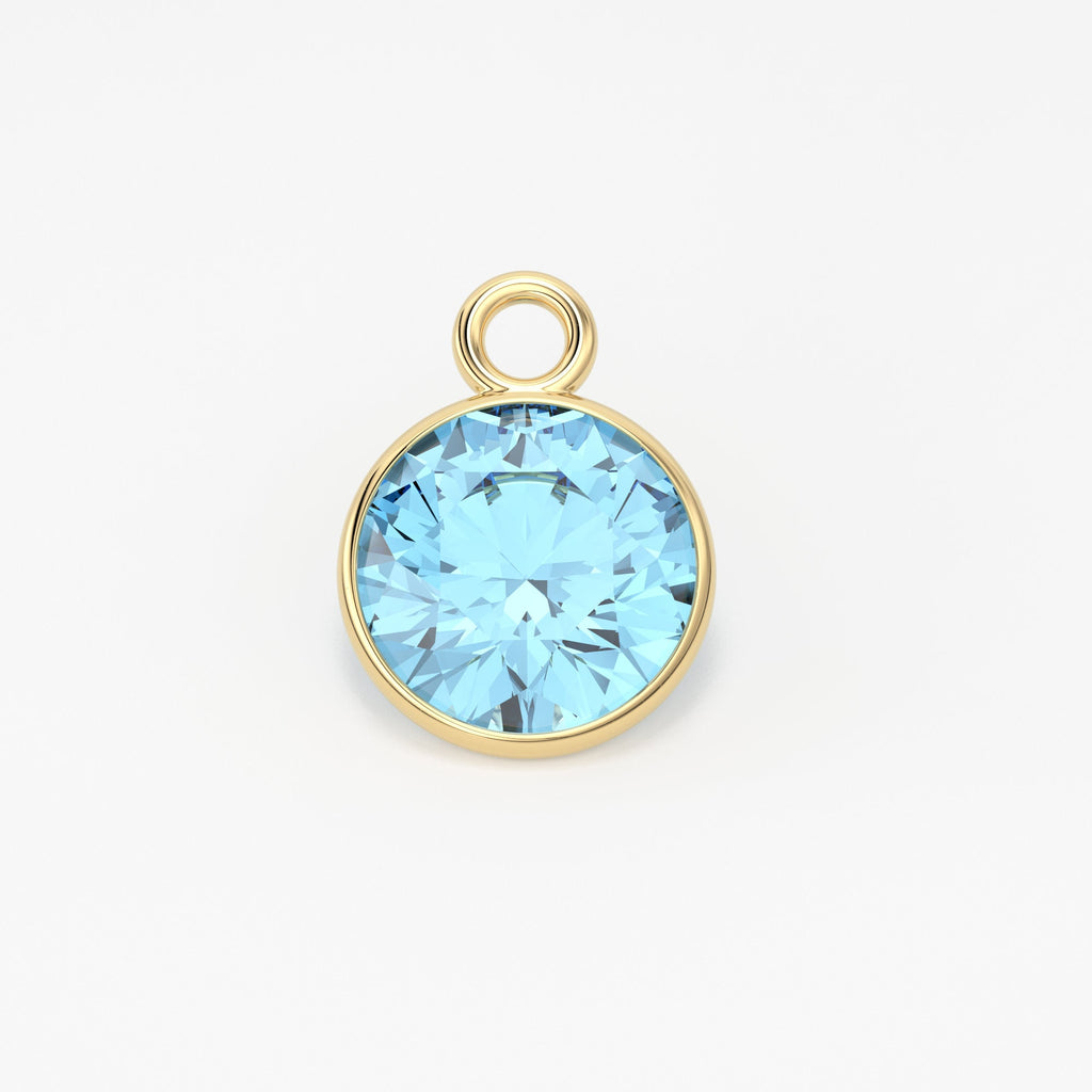 2pc 14k Solid Yellow Gold 4,5,6mm Sky Blue Topaz Charm Pendant