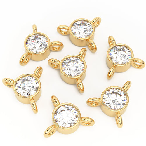 6x5.5mm 18k Solid Yellow Gold Brilliant Diamond Bezel Three Bail Connector Spacer Finding St Patricks Day