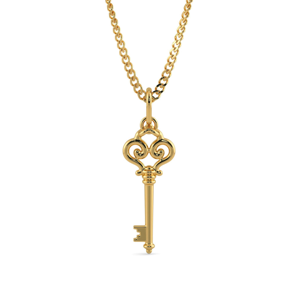18k Solid Yellow Gold Handmade Skeleton Key Charm Pendant, Gold Pendant, Key Pendant St Patricks Day