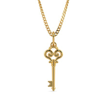 Load image into Gallery viewer, 18k Solid Yellow Gold Handmade Skeleton Key Charm Pendant, Gold Pendant, Key Pendant St Patricks Day