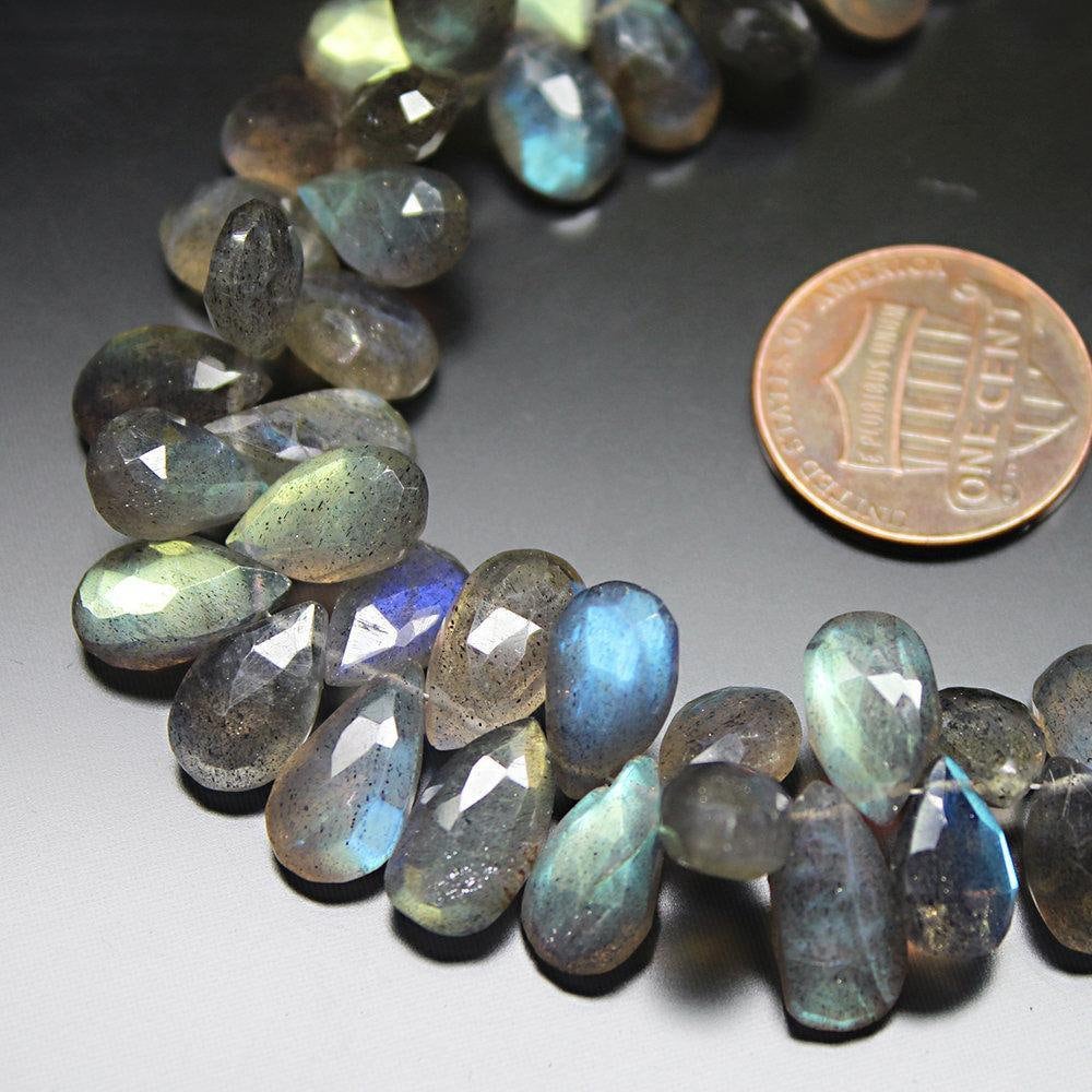 2 Strands x Natural AAA Blue Fire Labradorite Faceted Pear Drop Briolette Beads 8" 7mm 10mm