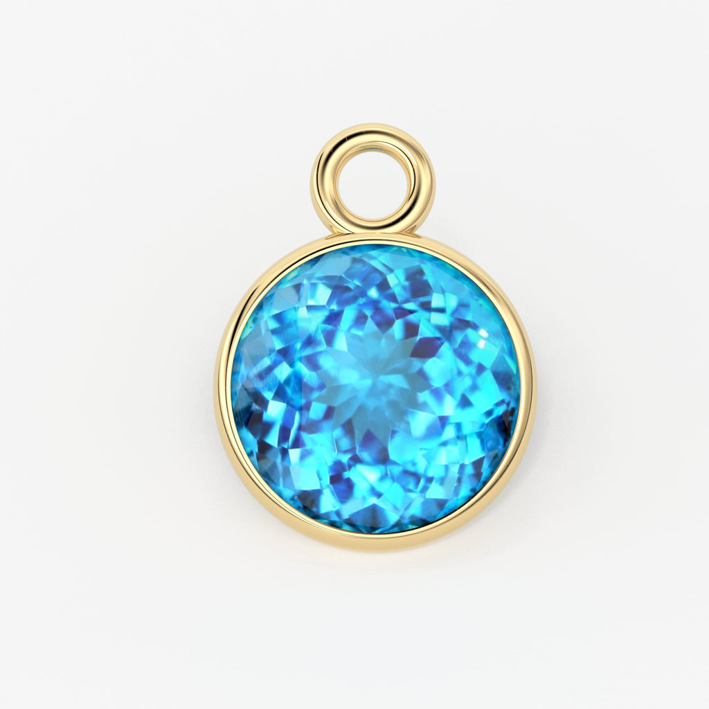 14k Solid Yellow Gold 4,5,6mm Natural Swiss Blue Topaz Charm Pendant