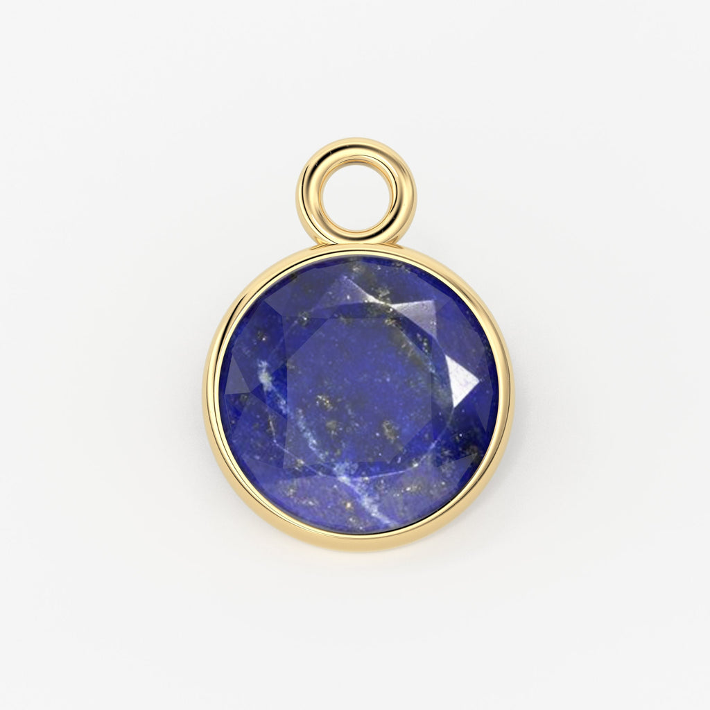 2pc 14k Solid Yellow Gold 6mm Natural Lapis Lazuli Charm Pendant / Lapis Charm / Solid Gold Charm