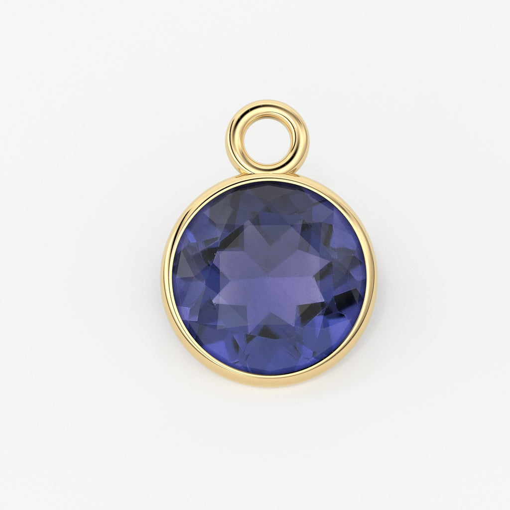 14k Solid Yellow Gold 4,5,6mm Natural Blue Iolite Charm Pendant