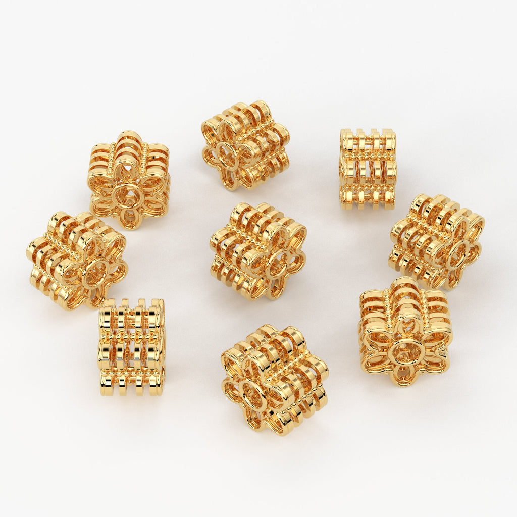 Floral Stacked Solid Gold Handmade Spacer Gold Bead Finding 8mm 10mm