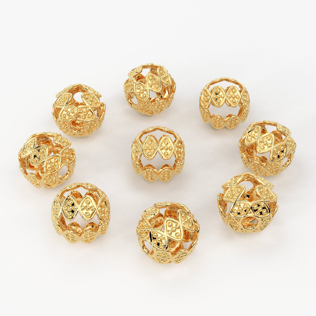 Milgrain Solid Gold Handmade Round Spacer Gold Bead Finding 8mm 10mm