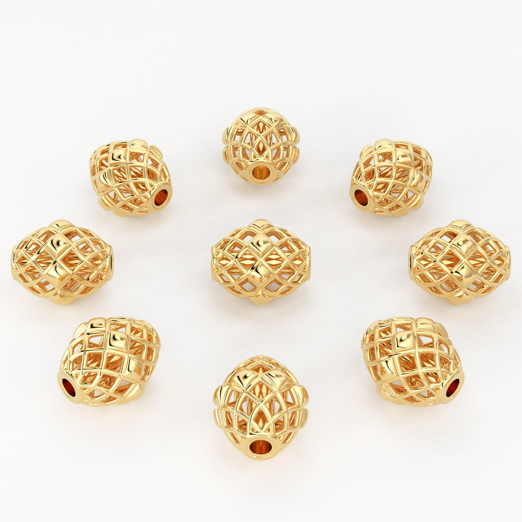 Solid Gold Handmade Designer Marquise Spacer Gold Bead Finding 7mm