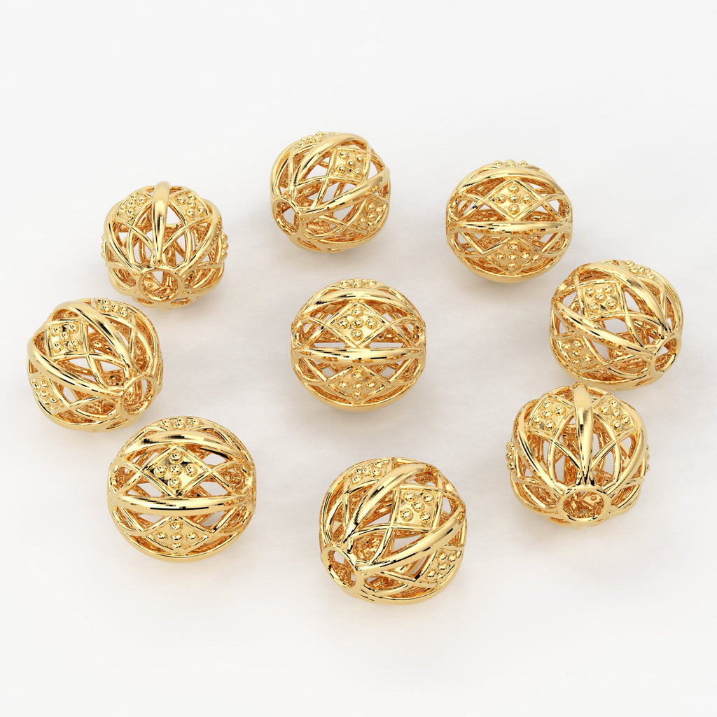 Designer Milgrain Solid Gold Handmade Round Spacer Gold Bead Finding 8mm 10mm