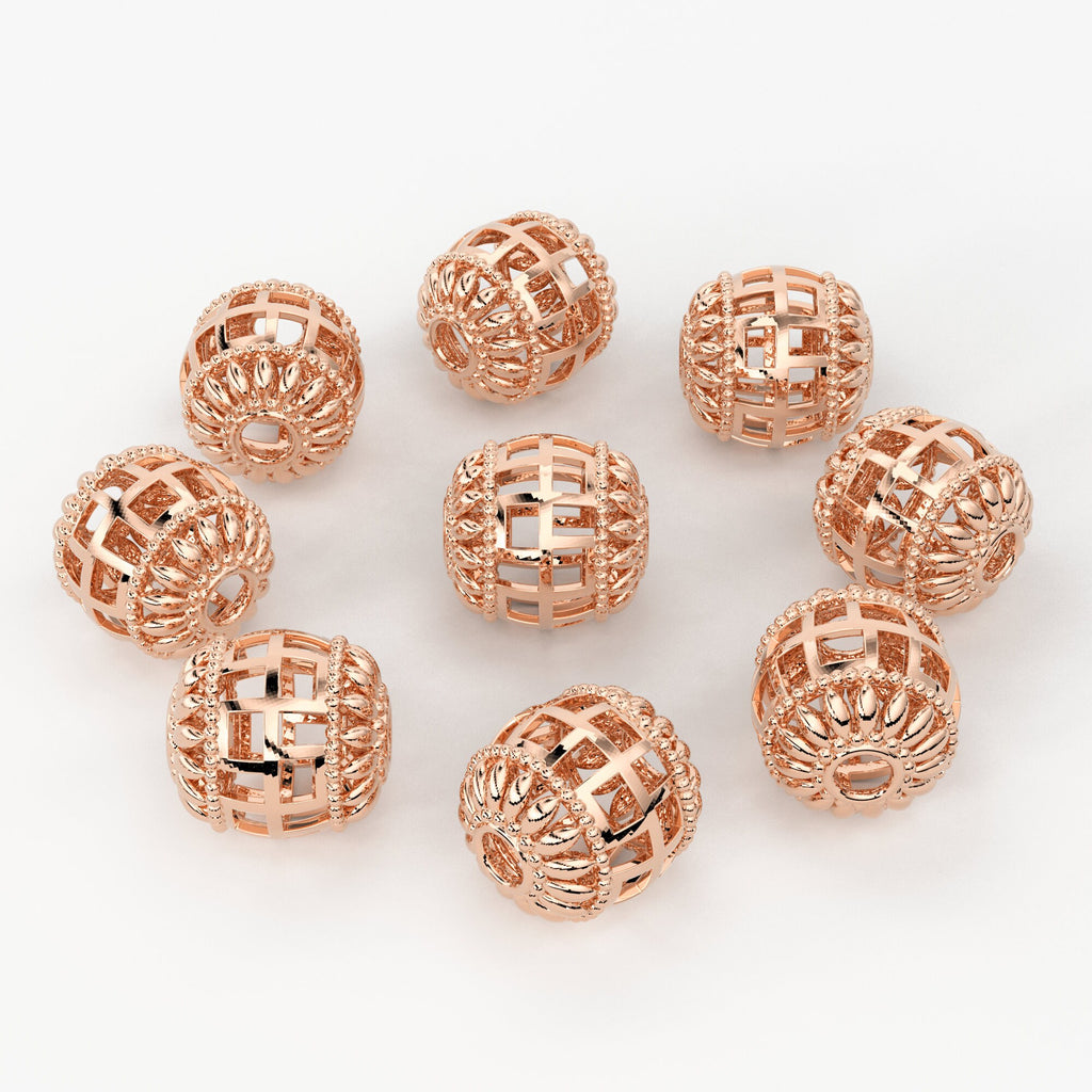 Designer Cage Solid Gold Handmade Round Spacer Gold Bead Finding 8mm 10mm