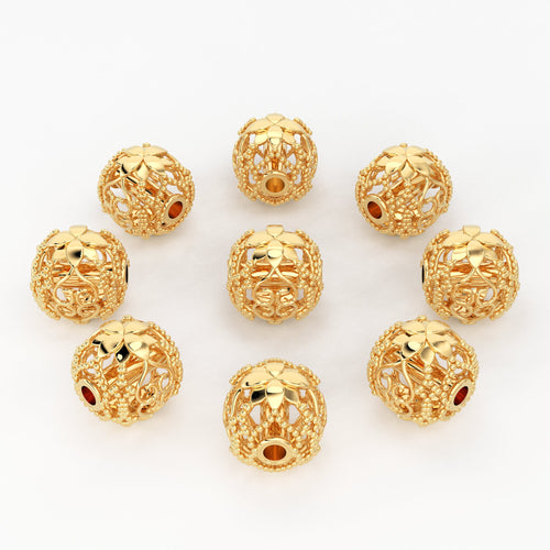 Solid Gold Handmade Milgrain Floral Round Spacer Gold Bead Finding 6.50mm