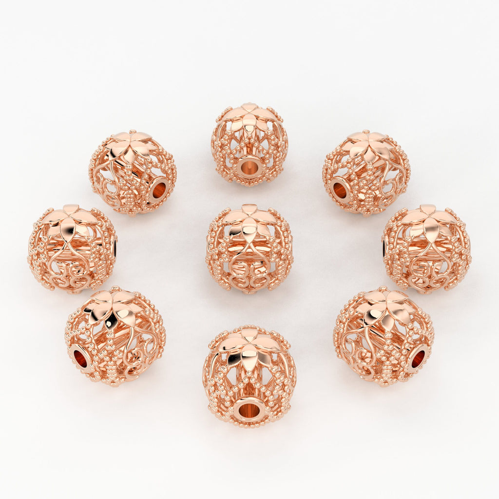 Solid Gold Handmade Milgrain Floral Round Spacer Gold Bead Finding 6.50mm