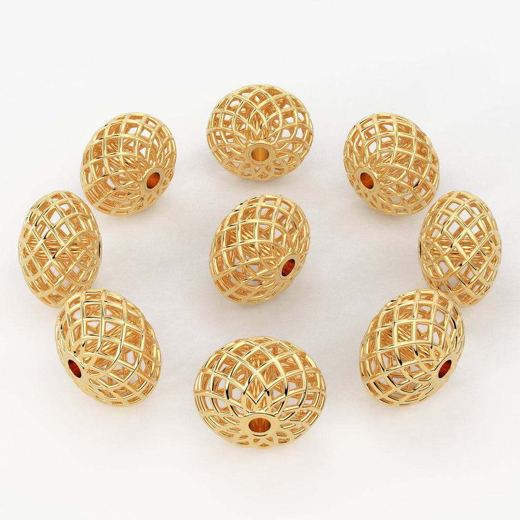 Solid Gold Handmade Oval Caged Spacer Gold Bead Finding 8mm