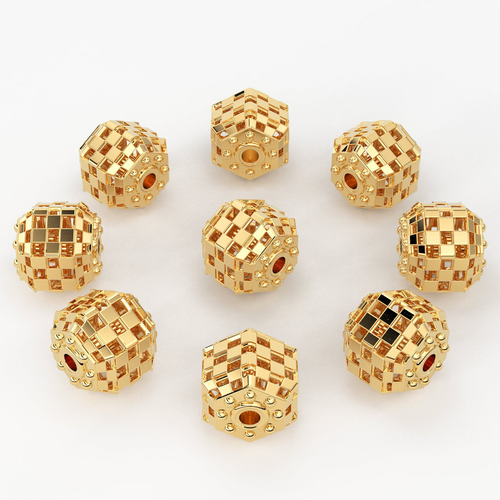 Solid Gold Handmade Hexagonal Cube Spacer Gold Bead Finding 6mm