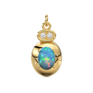 18k Ethiopian Welo Opal & Diamond Solid Gold Pendant / Opal Pendant / Opal Diamond Pendant / Diamond Pendant