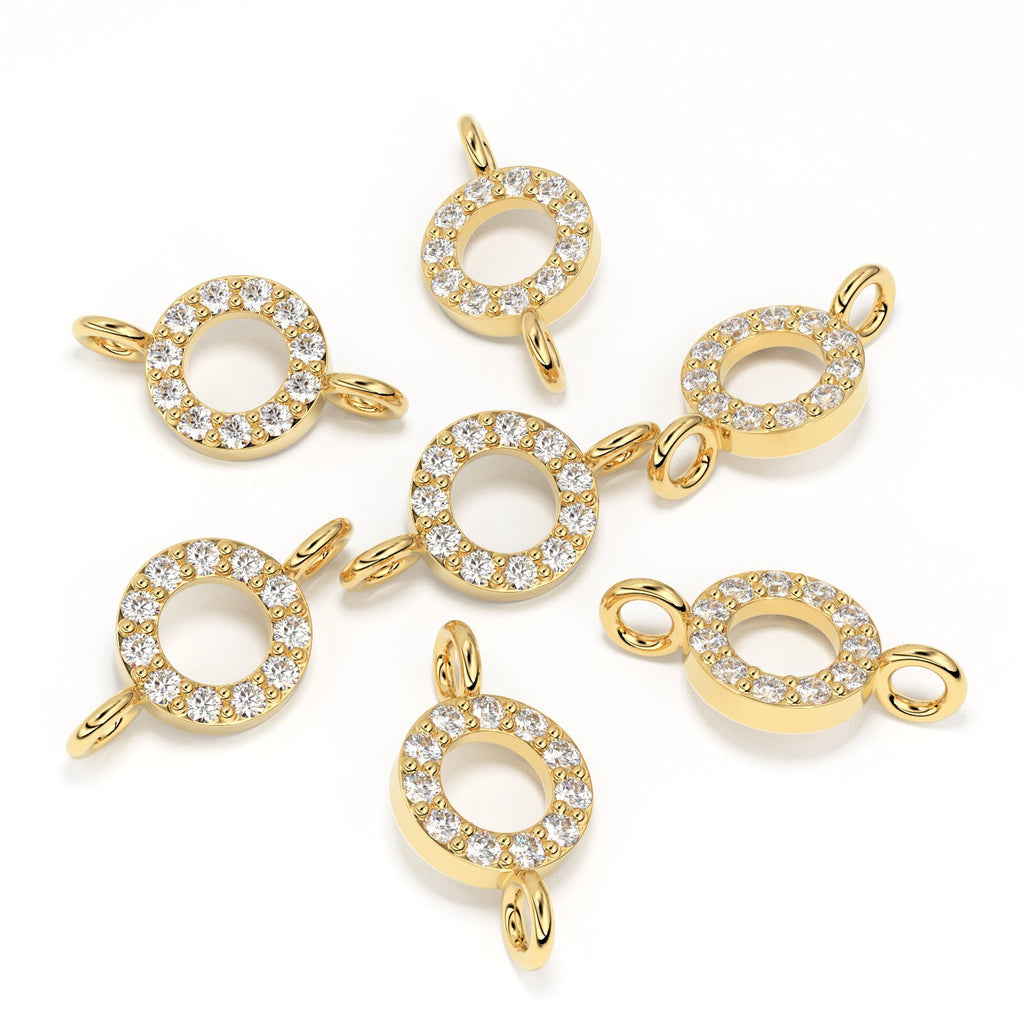 14k Solid Gold Diamond Round Connector / Dainty Brilliant Diamond Connector / Diamond Spacer / Labour Day Sale St Patricks Day