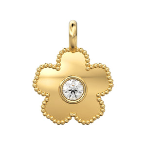 Clove Leaf Milgrain Charm / 14k 18k Solid Gold Charm / Diamond Charm Supply / Solitaire Diamond Charm / Sale