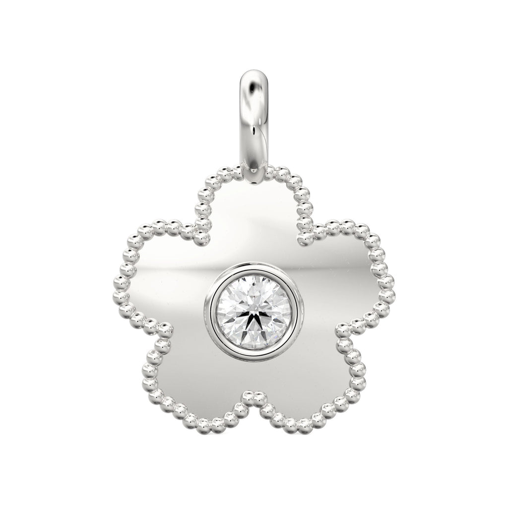 Clove Leaf Milgrain Charm / 14k 18k Solid Gold Charm / Diamond Charm Supply / Solitaire Diamond Charm / Sale