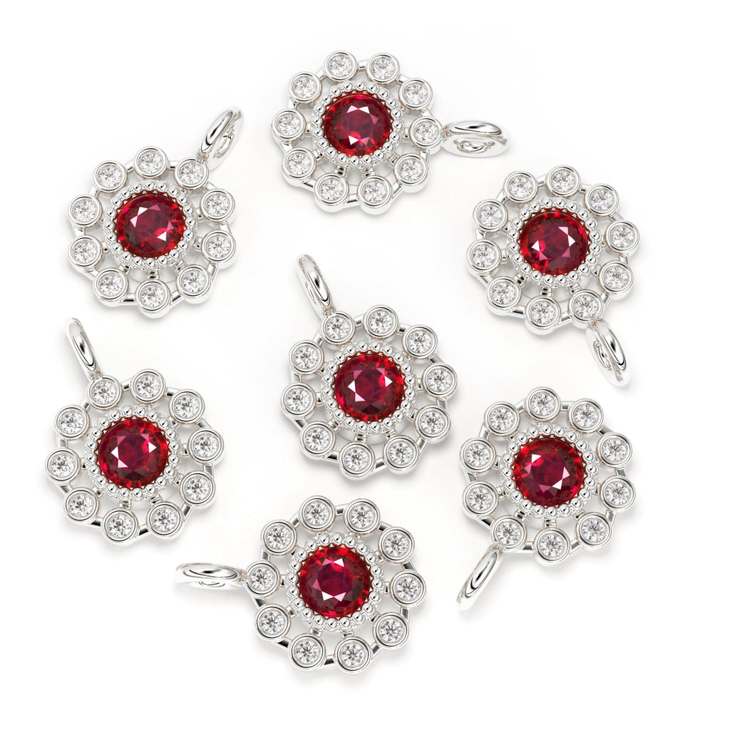 14k 18k Solid Gold Brilliant Round Ruby & Genuine Diamond Solid Gold Charm Pendant / Ruby Pendant / Ruby Charm St Patricks Day