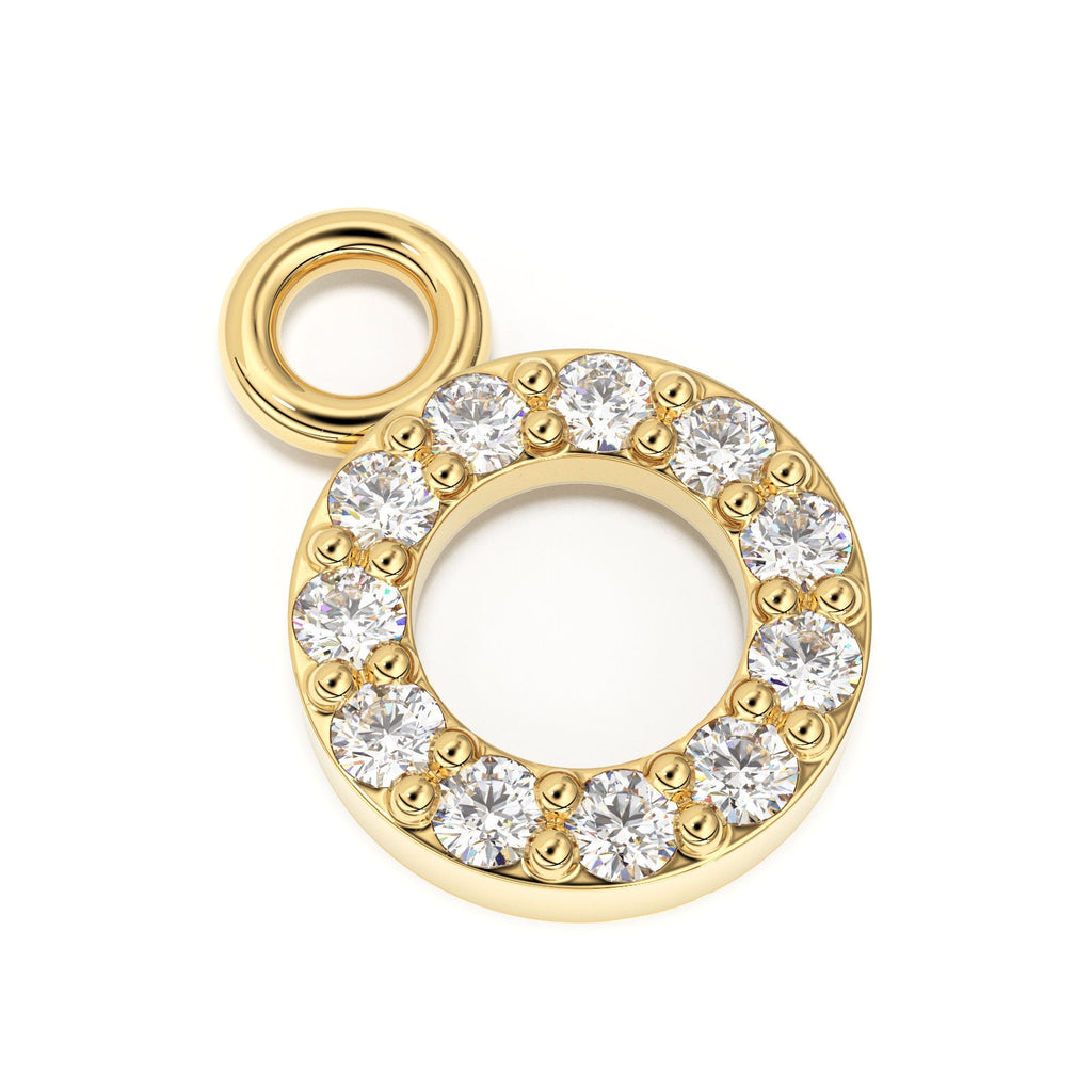 14k Solid Gold Diamond Round Charm / Petite Dainty Brilliant Diamond Charm / Diamond Pendant / Sale St Patricks Day