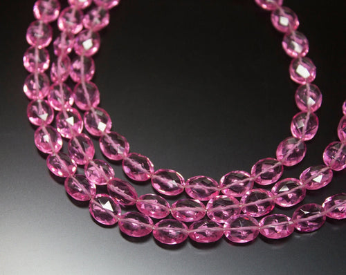 2 Strands 8 Inches, 7x9mm, Beautiful Pink Quartz Faceted Oval Shaped Briolettes Loose Beads Strand