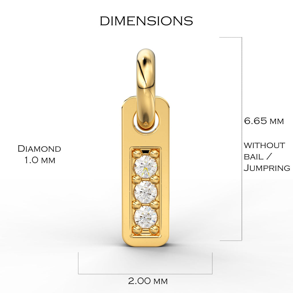 3 Stone Diamond Bar Charm Pendant / 14k 18k Solid Gold Pendant / Diamond Pendant / Trio Diamond Charm / Sale St Patricks Day