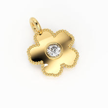 Load image into Gallery viewer, Clove Leaf Milgrain Charm / 14k 18k Solid Gold Charm / Diamond Charm Supply / Solitaire Diamond Charm / Sale