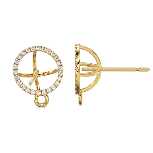 Brilliant Round Diamond Ear Post for 8mm beads / 14k 18k Solid Gold Ear Post / Diamond Earpost / Diamond Earrings / Sale