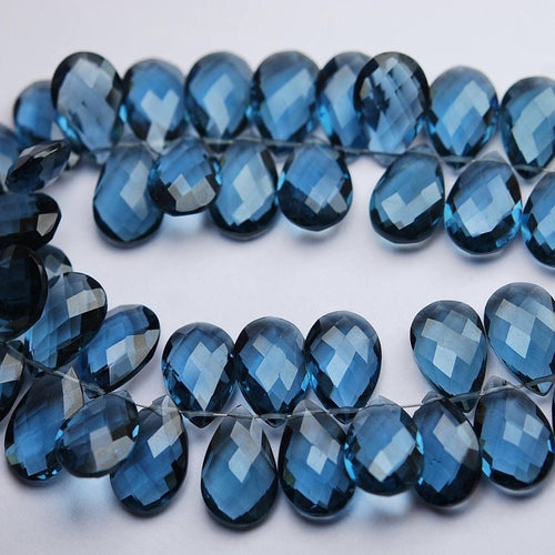 London Blue Topaz Quartz Faceted Pear Drop Briolette Loose Gemstone Beads 20 beads, 10 pair, 10mm