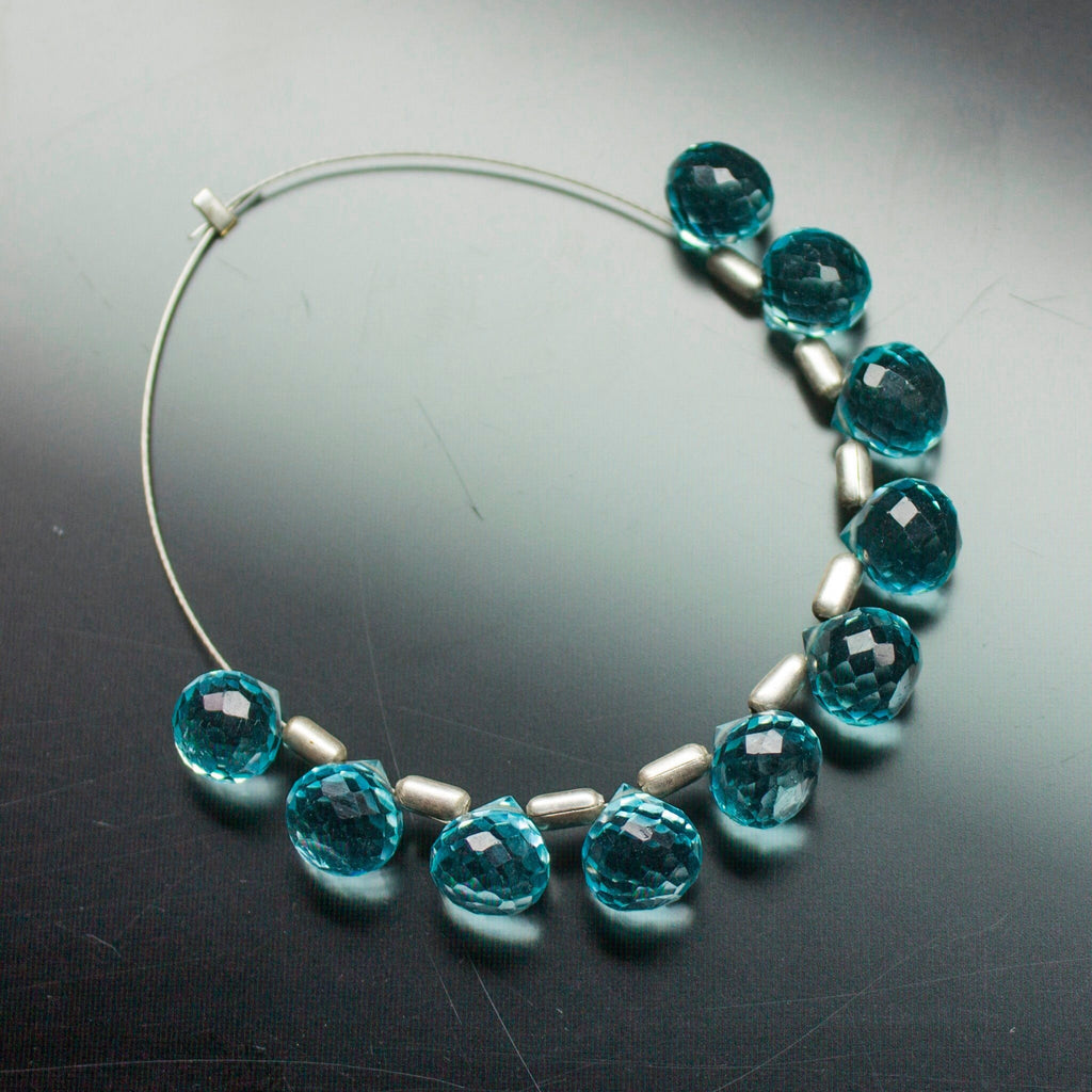 Sky Blue Quartz Micro Faceted Onion Briolette Gemstone Loose Pair Beads 7mm 24pc