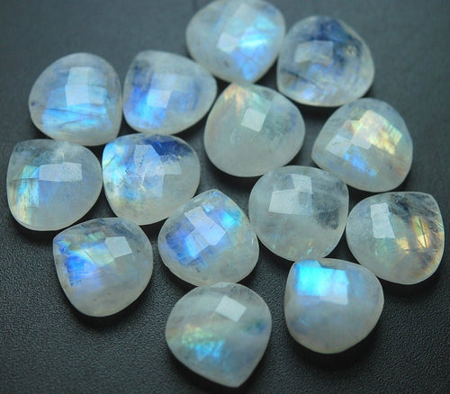 Fire Blue Flashy Rainbow Moonstone Faceted Heart Top Side Drilled Bead 12mm