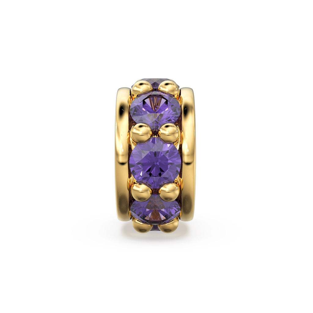 14k solid gold bead spacer with a polished finish, featuring natural amethyst gemstones. Ideal for adding a pop of purple color and elegance to custom jewelry designs like bracelets, necklaces, or anklets
