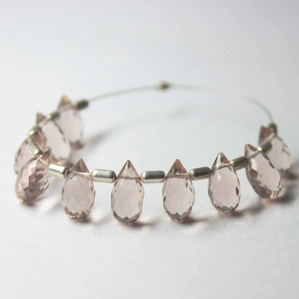 30pcs Pink Morganite Quartz Faceted Teardrop Beads 10mm x 5mm