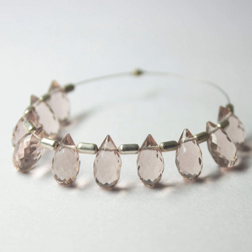 30pcs Pink Morganite Quartz Faceted Teardrop Beads 10mm x 5mm