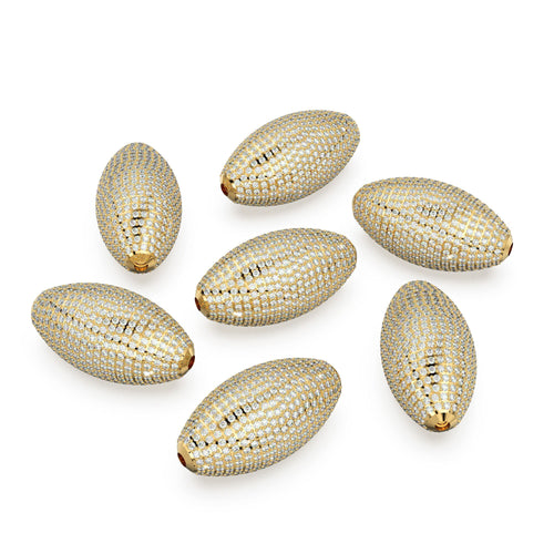 Oval Pave Diamond Bead Sterling Silver & Solid Gold Spacer Finding Bead, Diamond Spacer, Diamond Pave Finding, Solid Gold Bead 24mm - Jalvi & Co. 