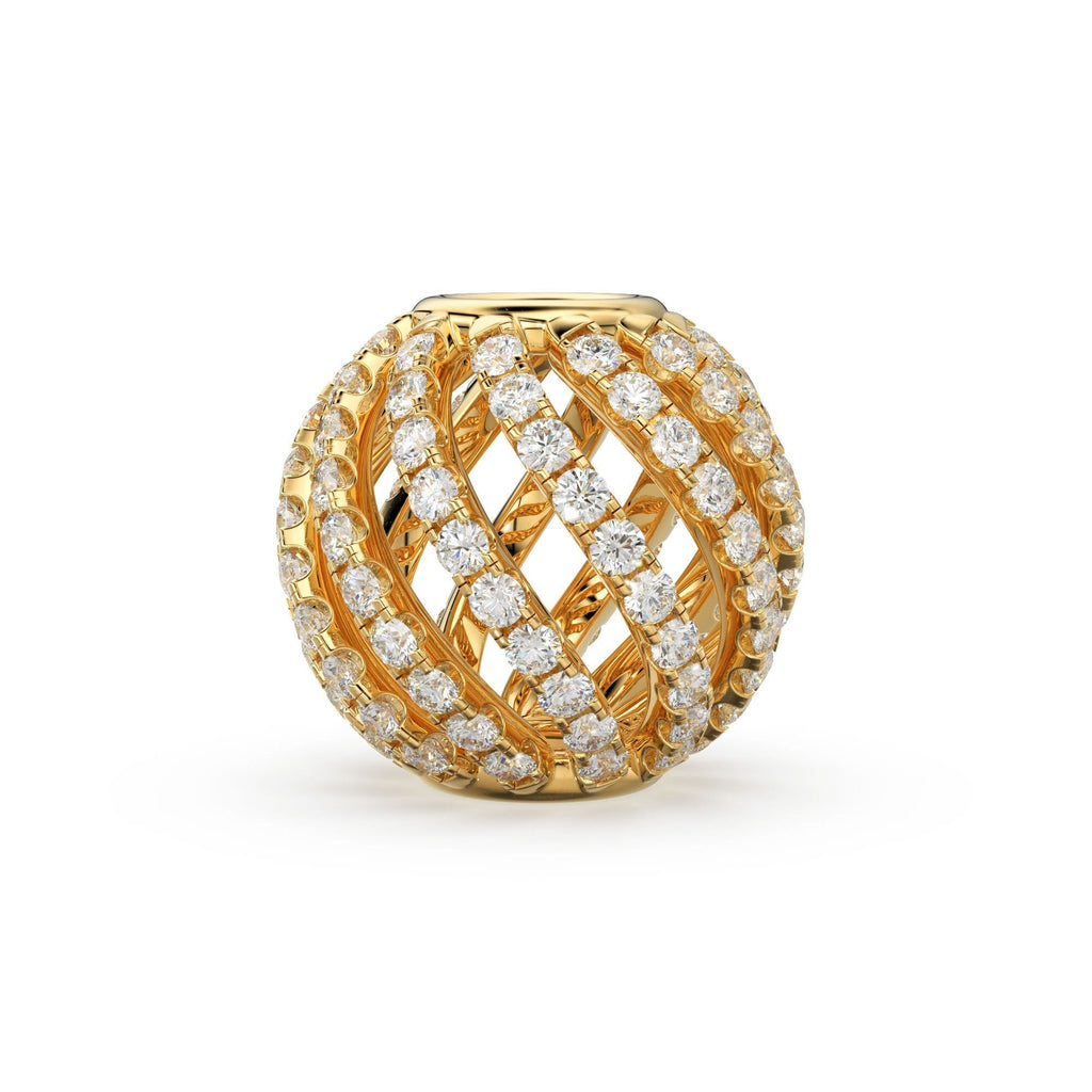 Twisted Spiral Caged 14k 18k Solid Gold Spacer Finding Bead, Diamond Spacer, Diamond Finding, Solid Gold Bead 10mm