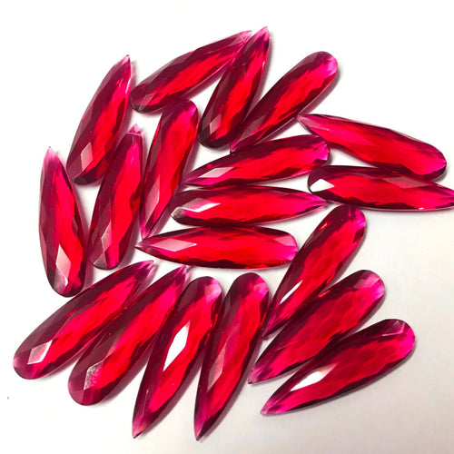 Red Hydro Quartz Pear Long Drop Briolette Gemstone Pair Beads 30mm x 8mm 10 pairs 20 pcs