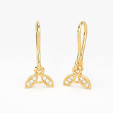 Dual Leaf Diamond 14k 18k Yellow Solid Gold Earrings Finding / Diamond Earrings / Jewelry Making Finding