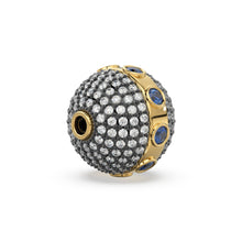 Load image into Gallery viewer, Blue Sapphire &amp; Diamond Pave Setting Solid Gold Spacer Finding Bead, Diamond Spacer, Diamond Pave Finding, Solid Gold Bead 13mm