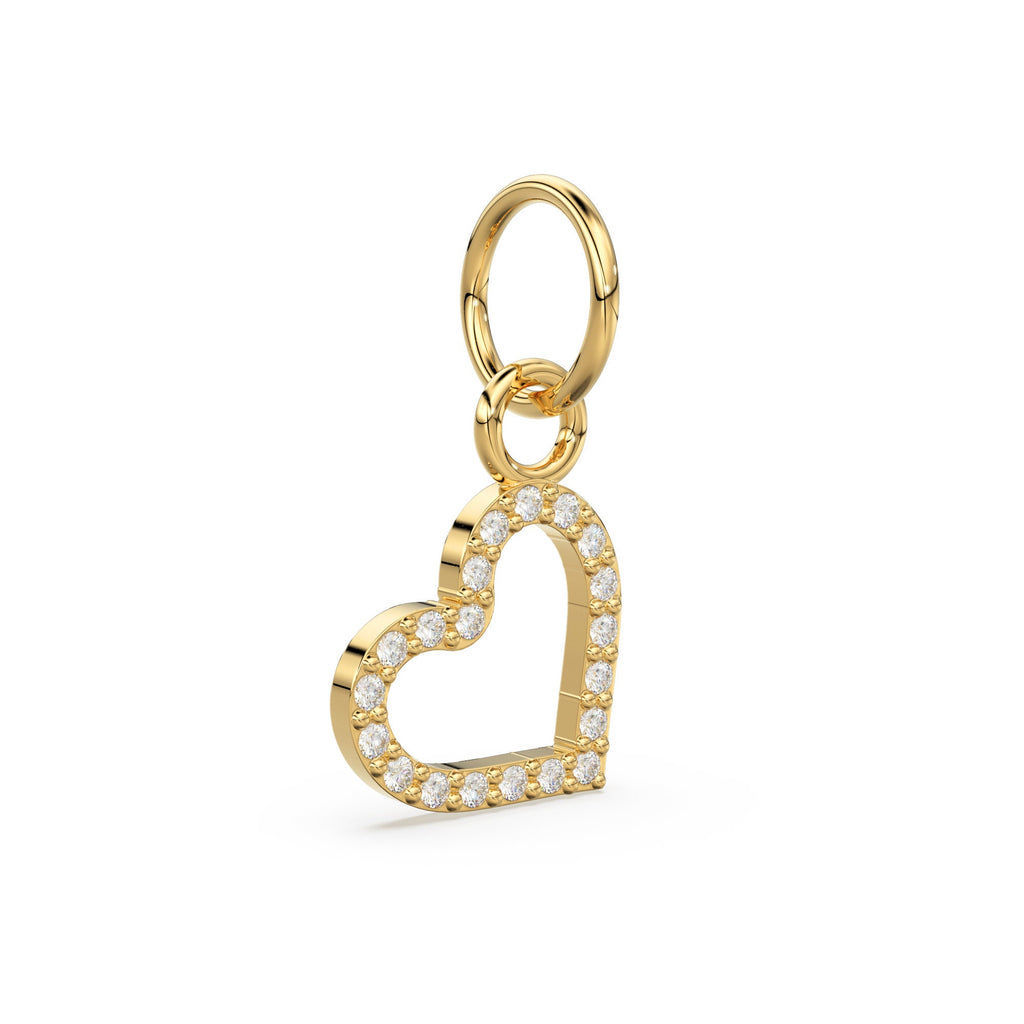 Heart Shape Diamond 14k 18k Solid Gold Charm Pendant, 1 Piece 13mm