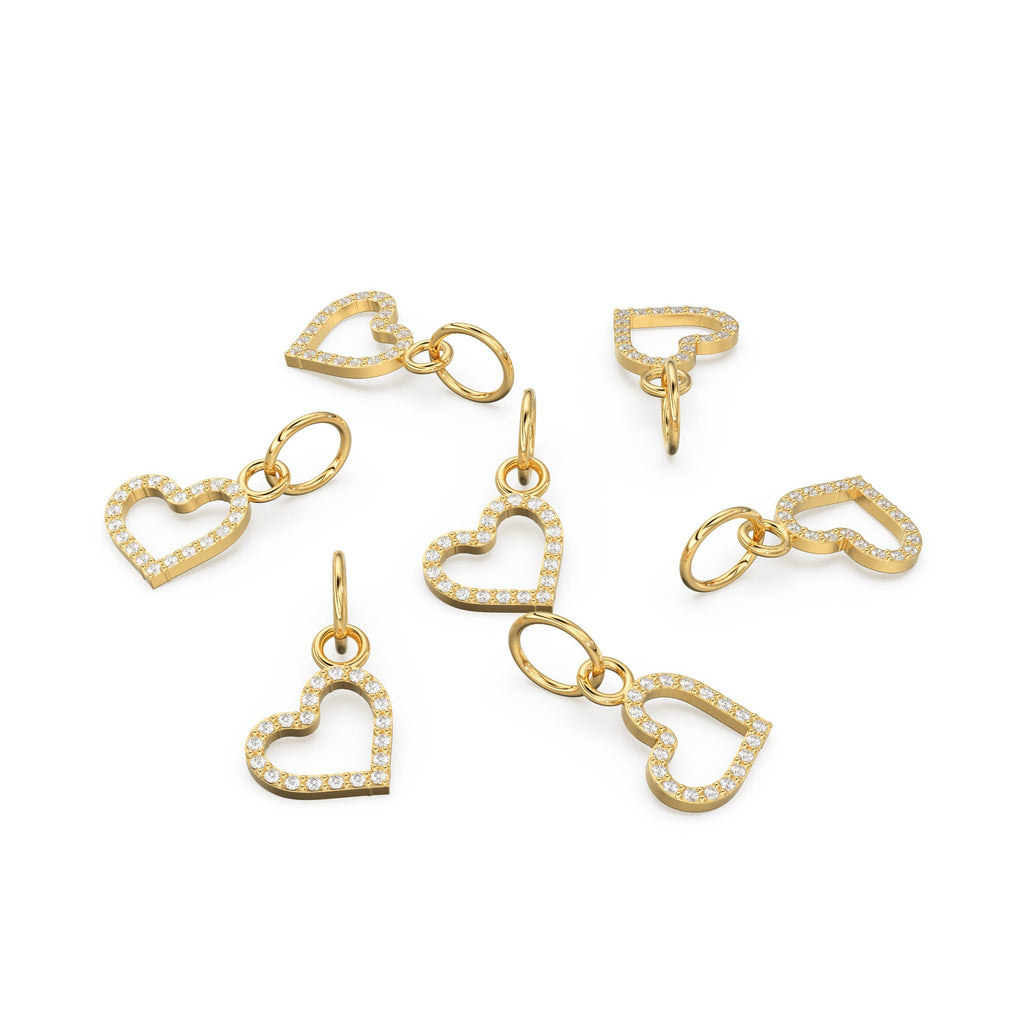 Heart Shape Diamond 14k 18k Solid Gold Charm Pendant, 1 Piece 13mm