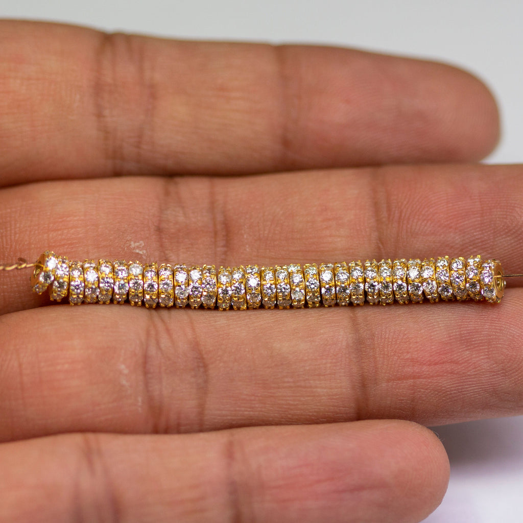 18k Solid Yellow Gold 5mm 0.10CT Diamond Eternity Rondelle Wheel Bead